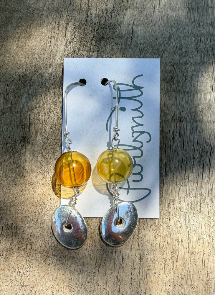 Glass Float Earrings - Amber