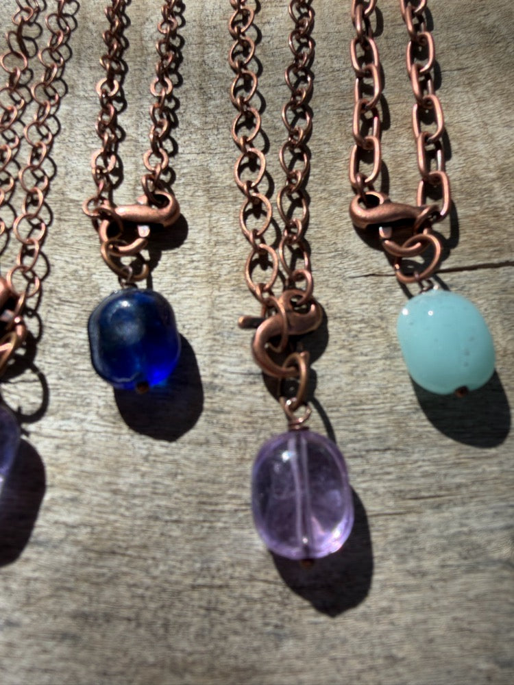 Antique Copper & Glass Pendant