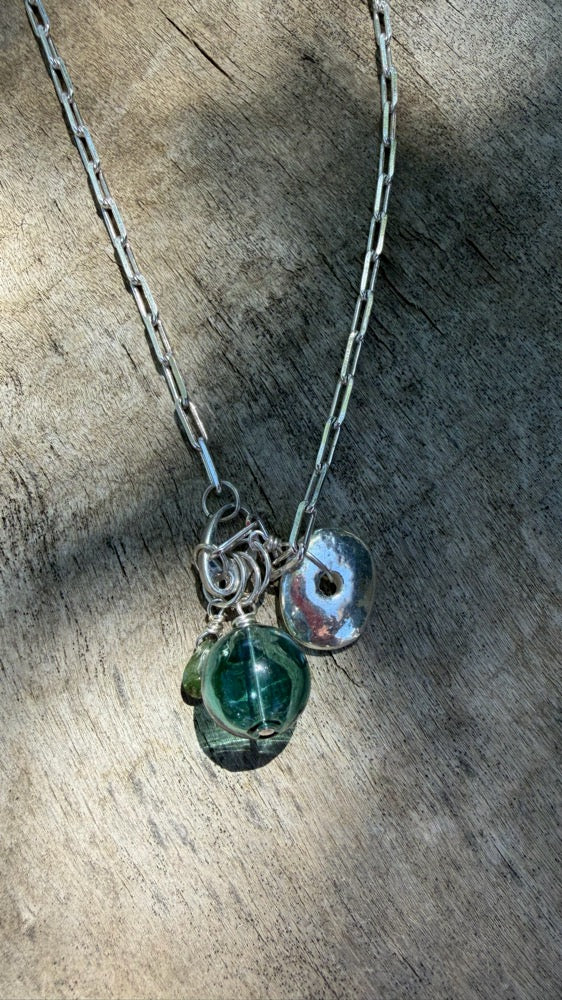 Sterling Charm Necklace - Green