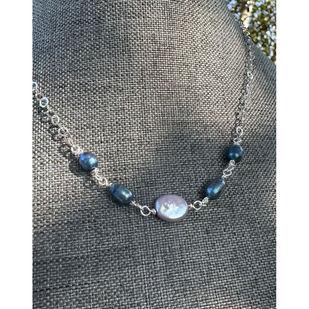 Palest Lilac & Blue Coin & Sterling Necklace