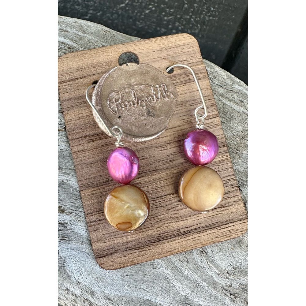Freshwater Pearl & Mother of Pearl Earrings - Tea Rose small