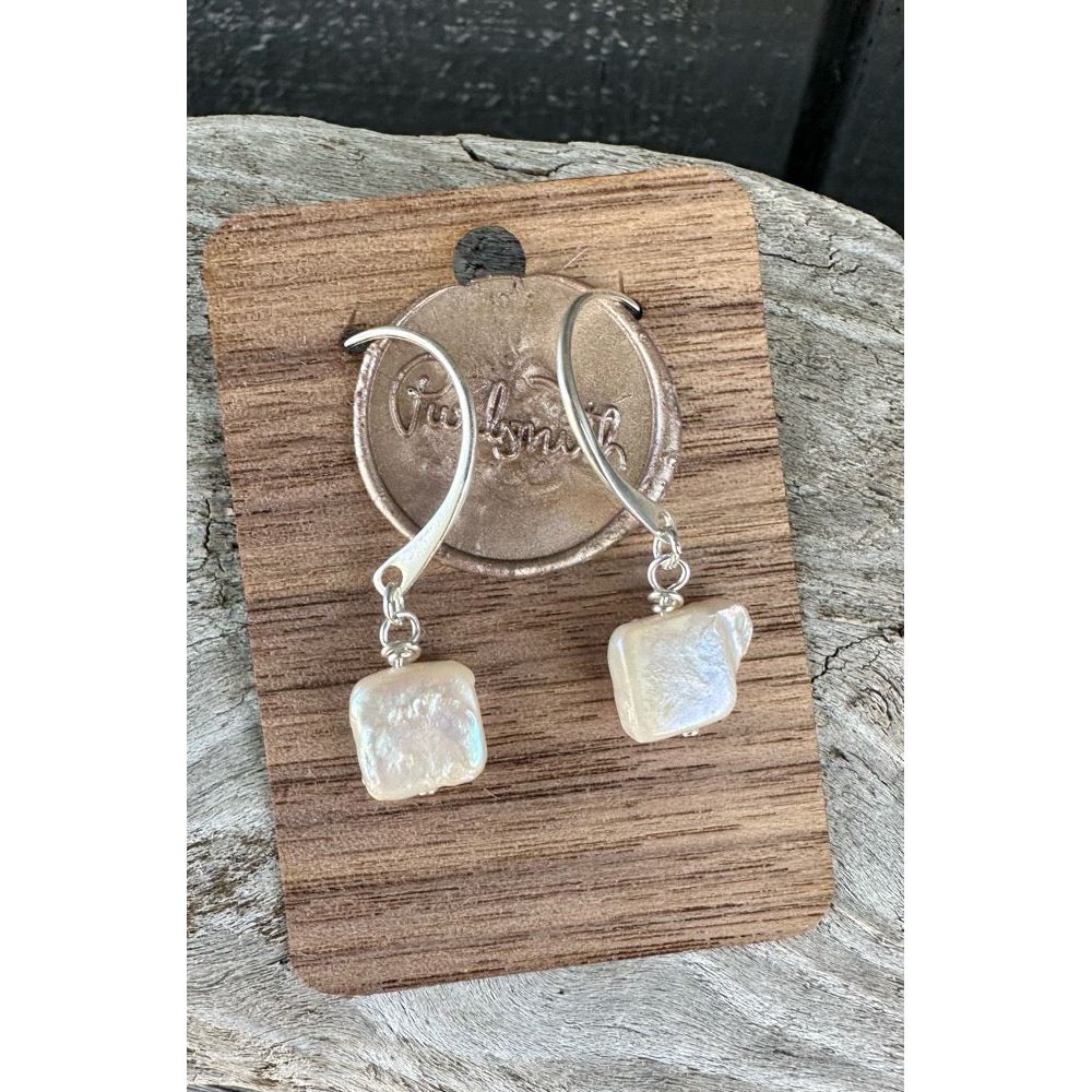Fine Silver & Freshwater Square Pearl Earrings