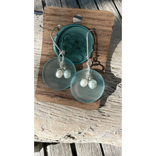 Load image into Gallery viewer, Sea Glass Disks with Pearl Earrings - Seafoam
