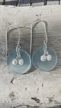 Load and play video in Gallery viewer, Sea Glass Disks with Pearl Earrings - Seafoam
