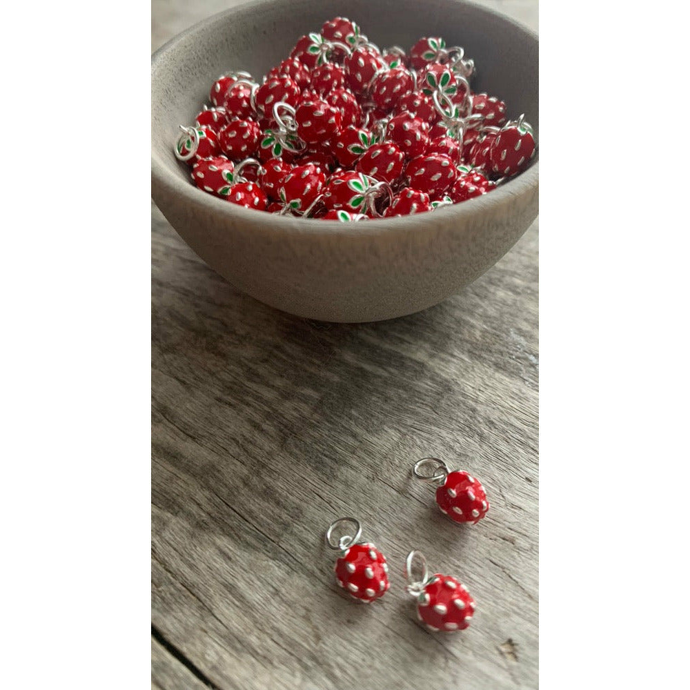 Mini Strawberry Enameled Sterling Charm