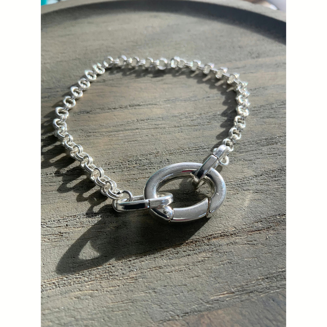 Silver Plated Locking Clasp Charm Bracelet