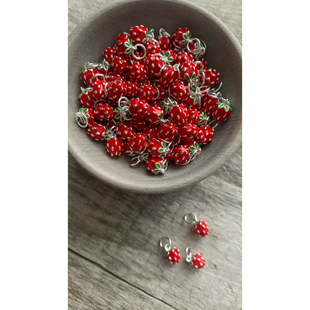 Mini Strawberry Enameled Sterling Charm